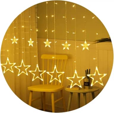 Cascata de LED Estrela, Cortina Luminosa com 138 LEDs, 2,5m, 12 Estrelas Decorativas, Multifunção com Conector de Emendas, Enfeite Loja Shopping (Branco Quente, 220v - 2,5m)