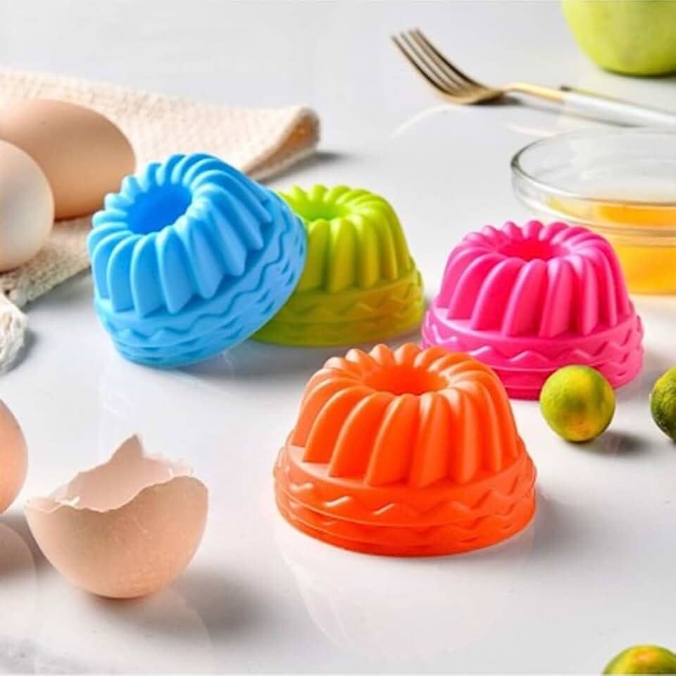 Kit 12 Formas De Silicone Cupcake Bolo Forno - Air Fryer - Peças Multicolor - Material de Qualidade, Prática e Multiuso para Confeitar (Forma Pudim)