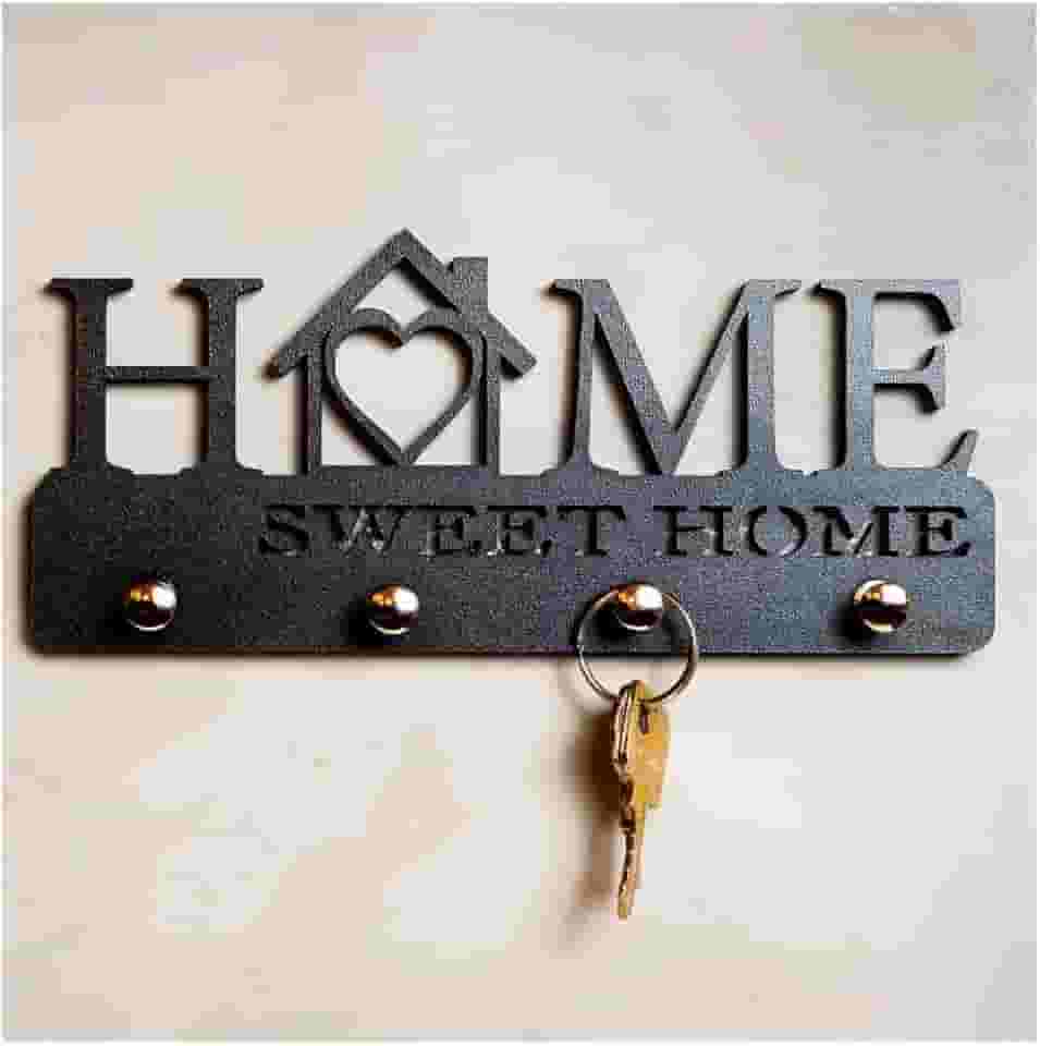 APOWUS Porta Chave Parede Preto Decorativo Criativo MDF 100% 4 Ganchos