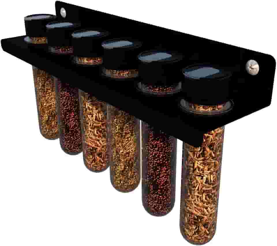 Porta Tempero Condimentos Suporte de Parede Aço Cozinha Com 6 Tubetes (Preto)