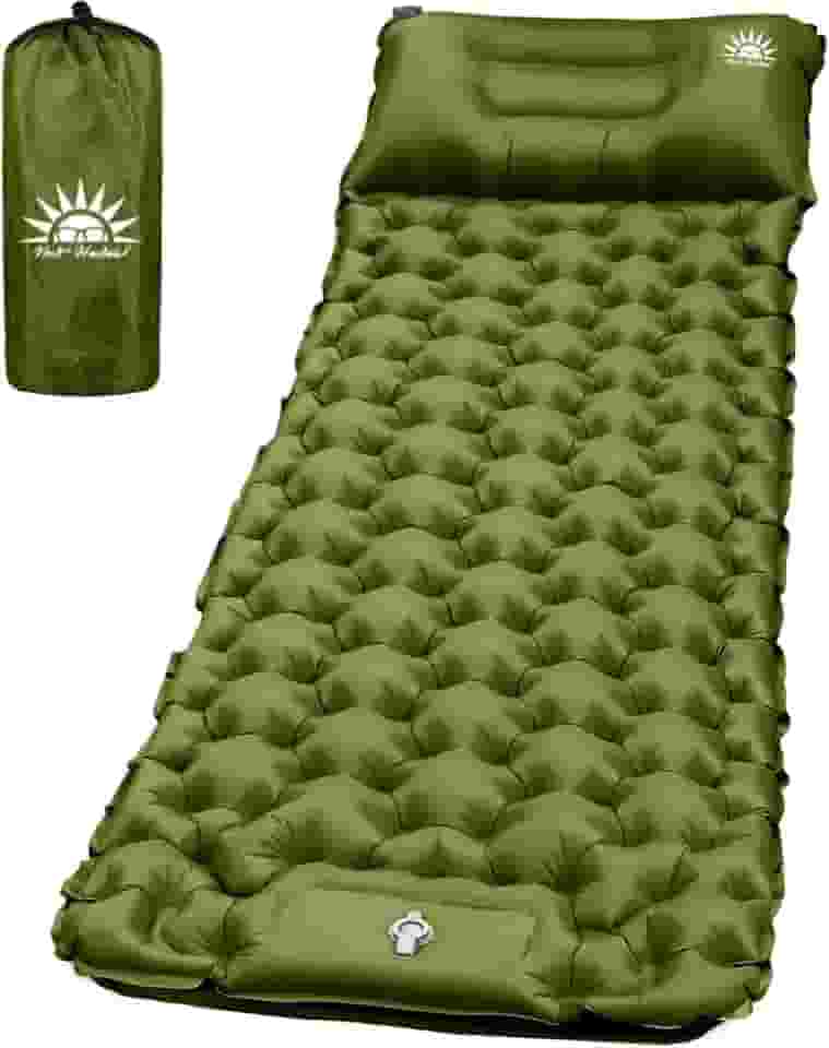 Colchonete Camping Colchão Inflável Solteiro, Praticidade e Conforto,Acampamento Acessorios,198x67x6cm (Verde)