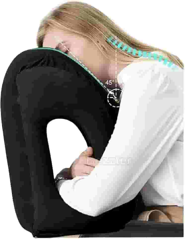 Almofada Apoio Inflável Avião Ônibus Carro Viagem Travesseiro Dormir (Preto)