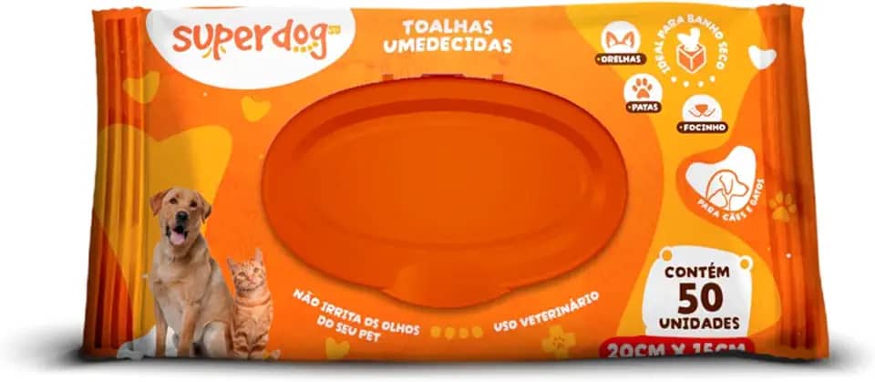 Tolhas Umedecidas Super Dog para Cães e Gatos 50 unidades 20X15cm
