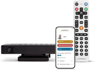 Jubilee TV: Controle remoto universal para idosos, chamadas de vídeo fáceis de usar + controles de voz + tela digital, controle de TV baseado em aplicativo de qualquer lugar, inclui aplicativo móvel +