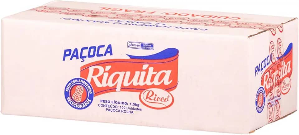 Paçoca Riquita C/ 100 Unid Ricco 1,5kg Paçoca de Rolha - Tipo Paçoquita