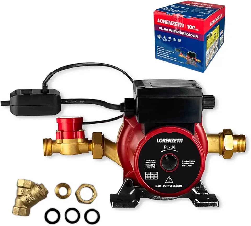 Pressurizador de Água Pl20 20 MCA 220V, Lorenzetti, 7541017, Vermelho/Preto, Pequeno Profissional