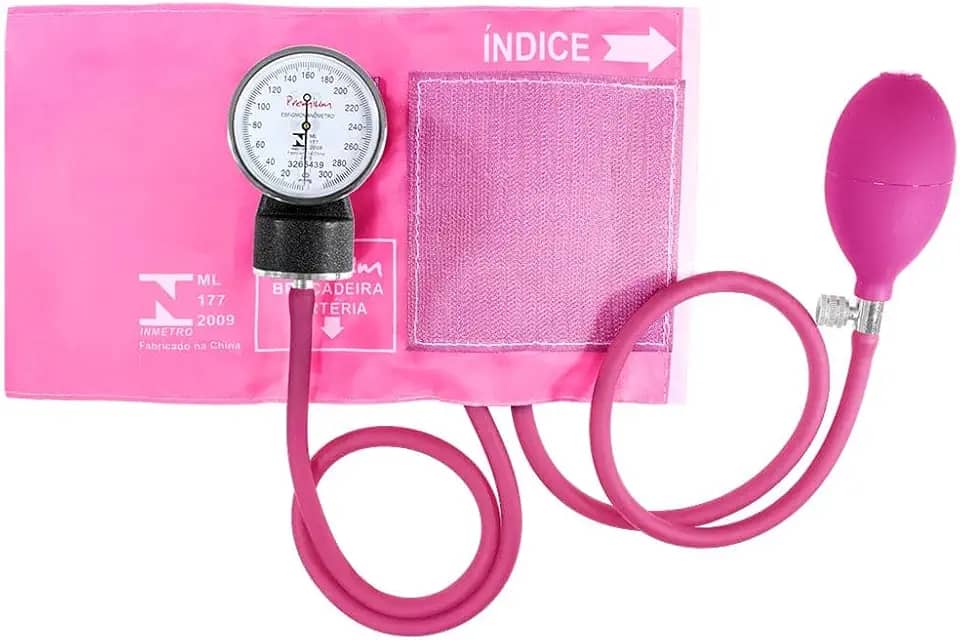 Aparelho de Pressão Premium Esfigmomanômetro Adulto Nylon Rosa Chiclé Fecho de Contato