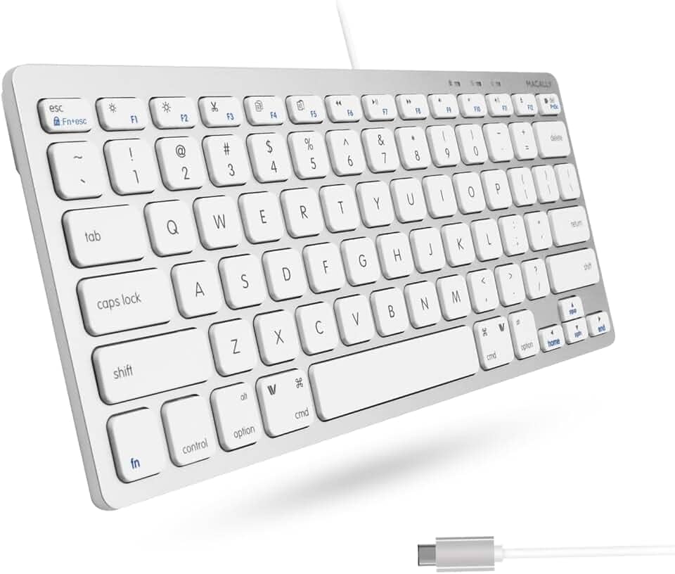 Teclado Macally USB C, Pequeno, Compacto, Com Fio. Plug & Play, para Mac Mini, MacBook Pro/Air, iMac, iPad, Windows, Chromebook, Prata