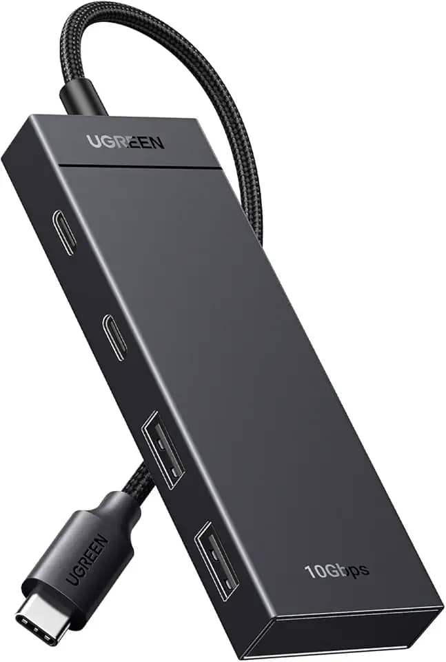 UGREEN Hub USB C, Adaptador 4 em 1 com 2 USB-C 3.2 e 2 USB-A 3.2 de 10 Gbps, Divisor de 4 Portas, Compatível com MacBook Pro/Air, iPad Pro, iPhone 15/15 Pro Max, Surface, PC, Laptop e Muito Mais