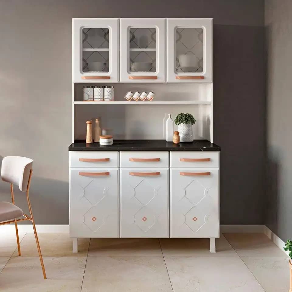 Armário de Cozinha em Aço Triplo 6 Portas 3 Gavetas Mirage New Telasul Branco