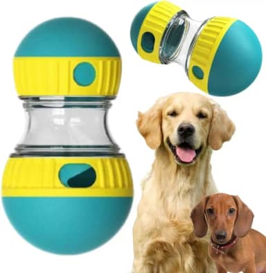Brinquedo Interativo para Cães - Dispenser Saída Ajustável de Petiscos ou Ração, Rolo Transparente, Brinquedo Enriquecimento Mental, Desperta Instinto e Diversão Pet (VERDE E AMARELO)