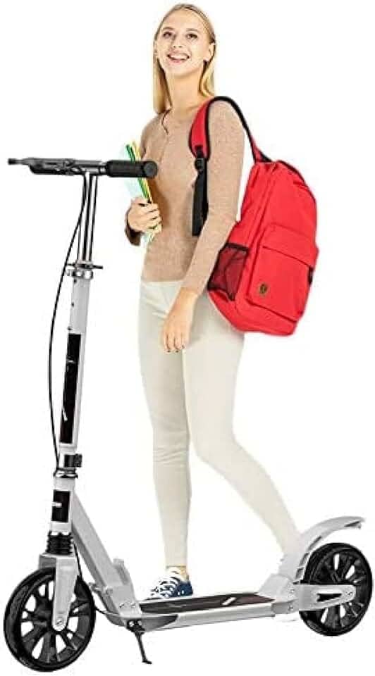 Patinetes brancos para adultos e adolescentes, patinete dobrável com roda grande, freio de mão a disco e suspensão dupla, carga pesada de 150 kg