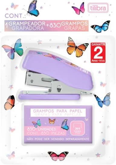 Tilibra - Grampeador 12 Folhas Mini com Extrator Borboleta + 830 Grampos