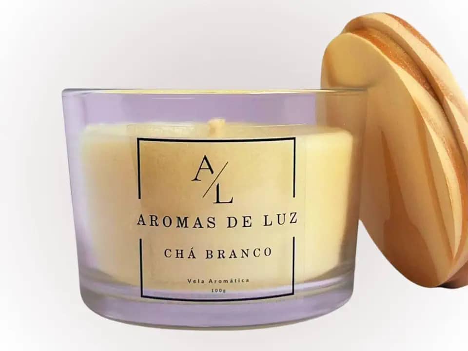 Vela Aromática Vegana de Coco, 100g, Copo de Vidro, Diversos Aromas (Chá Branco)
