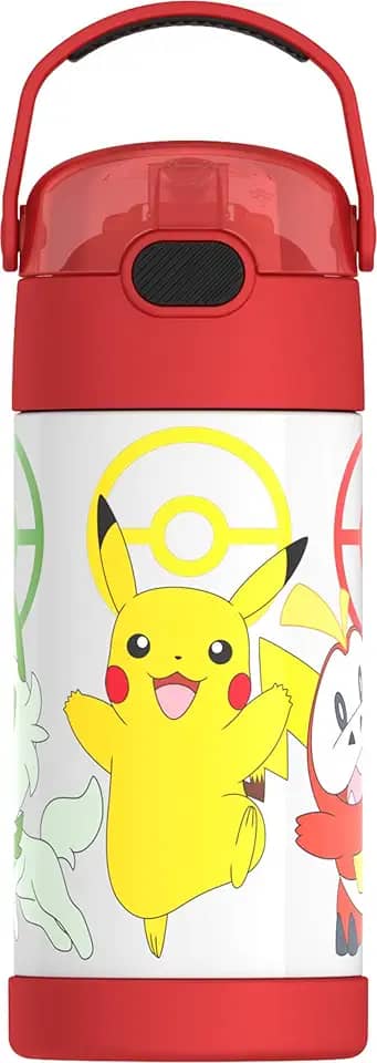 Thermos Garrafa infantil Pokemon Funtainer, aço inoxidável, 350 ml, azul