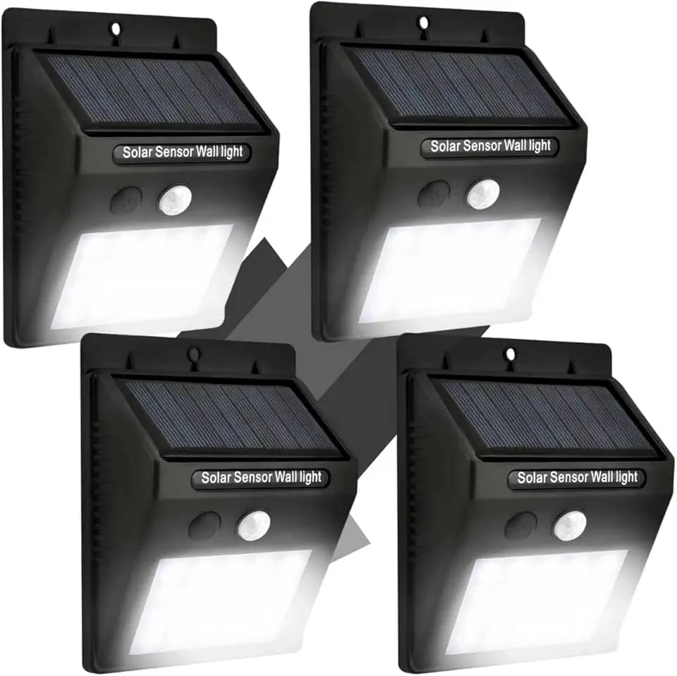 Kit 4 Luminária Solar Led Arandela com Sensor de Presença Automático Luz Externa de Parede Jardim Resistente a Água