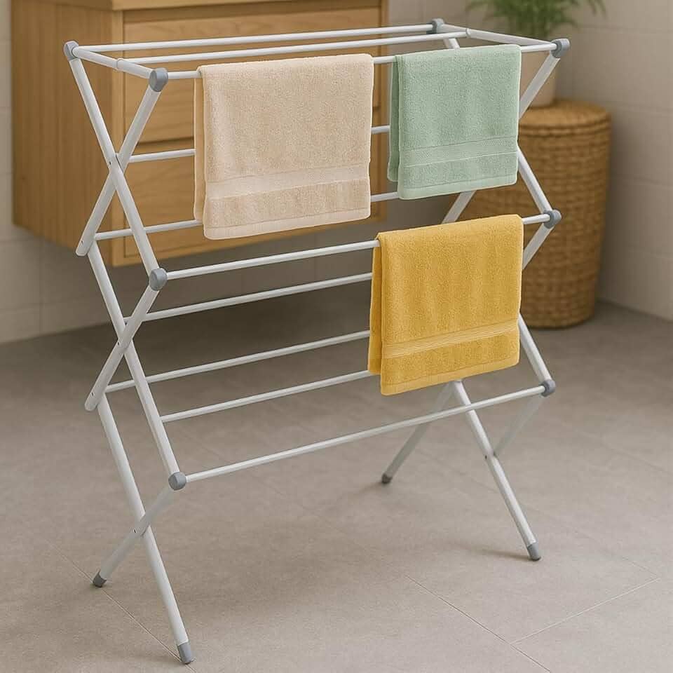 Varal Vertical De Chão Retrátil Dobrável 3 Andares Reforçado Base Antiderrapante 10kg Leve Portátil Para Pequenos Espaços Resistente