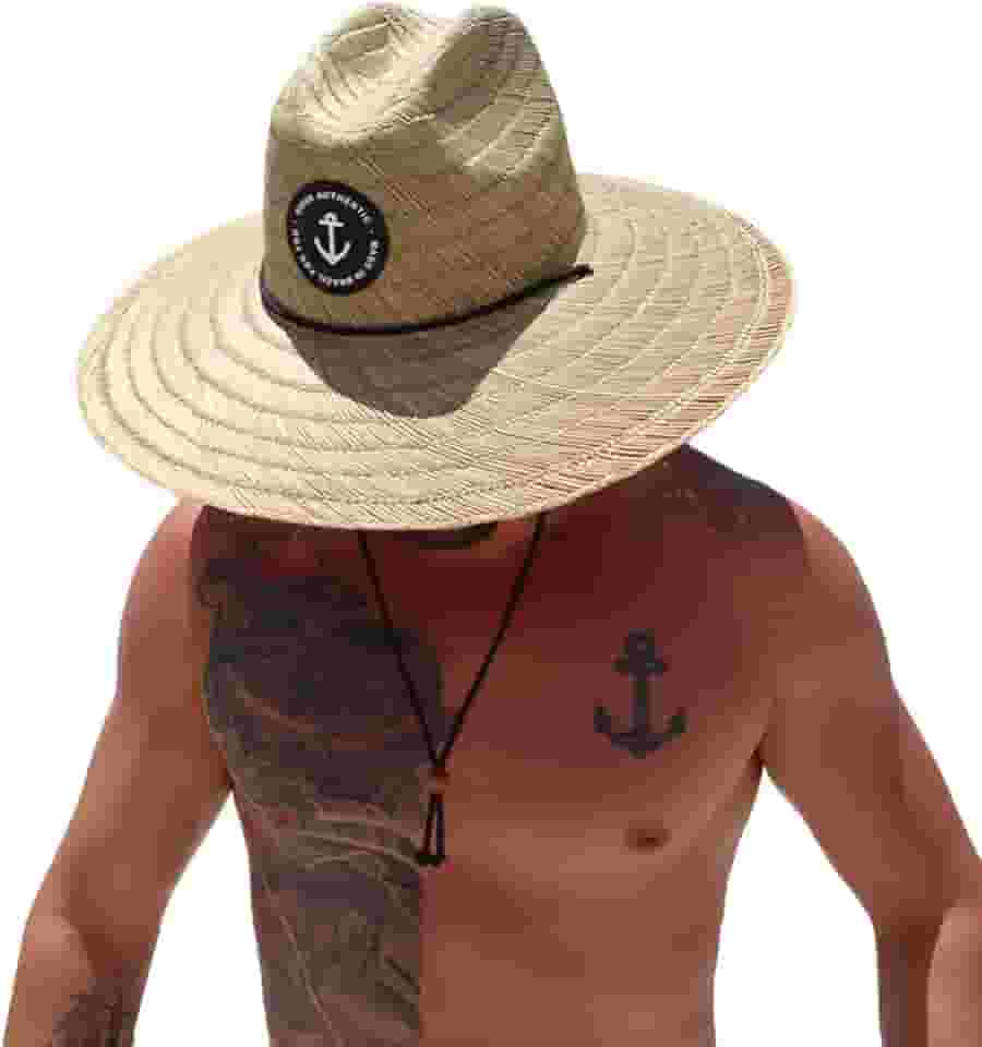 Chapéu de Sol Palha Surf Bambu Modelo Pierside Premium Trançado à Mão Masculino Proteção Solar Verão Calor Saida Aba Larga com Cordão De Regulagem