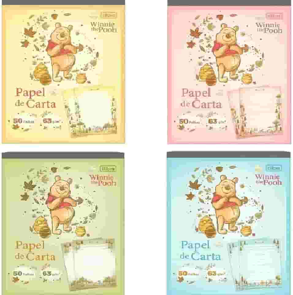 Tilibra Bloco Papel de Carta Pooh, 17,7 x 24 cm, 50 Folhas Decoradas, Capas Sortidas, 1 UNIDADE