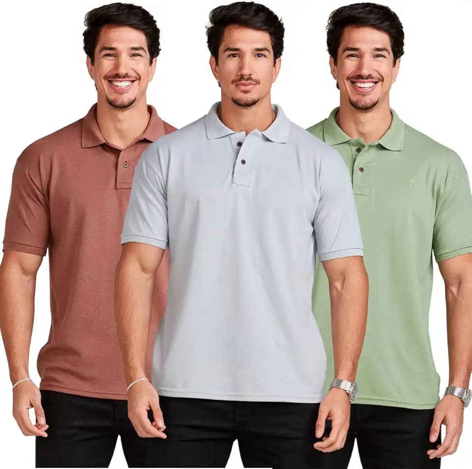 KIT 3 Camisas Polo Masculina Algodão