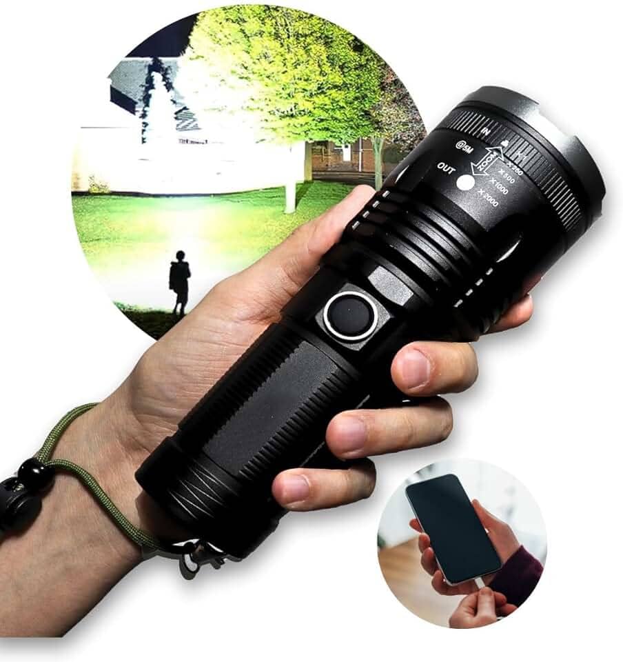 Lanterna Tática Sabre de Luz Mais Forte do Mundo - LED Militar Ultra Potente, 10000 Lumens, Resistente à Água, Compacta e Durável, Ideal para Defesa, Emergências e Atividades ao Ar Livre