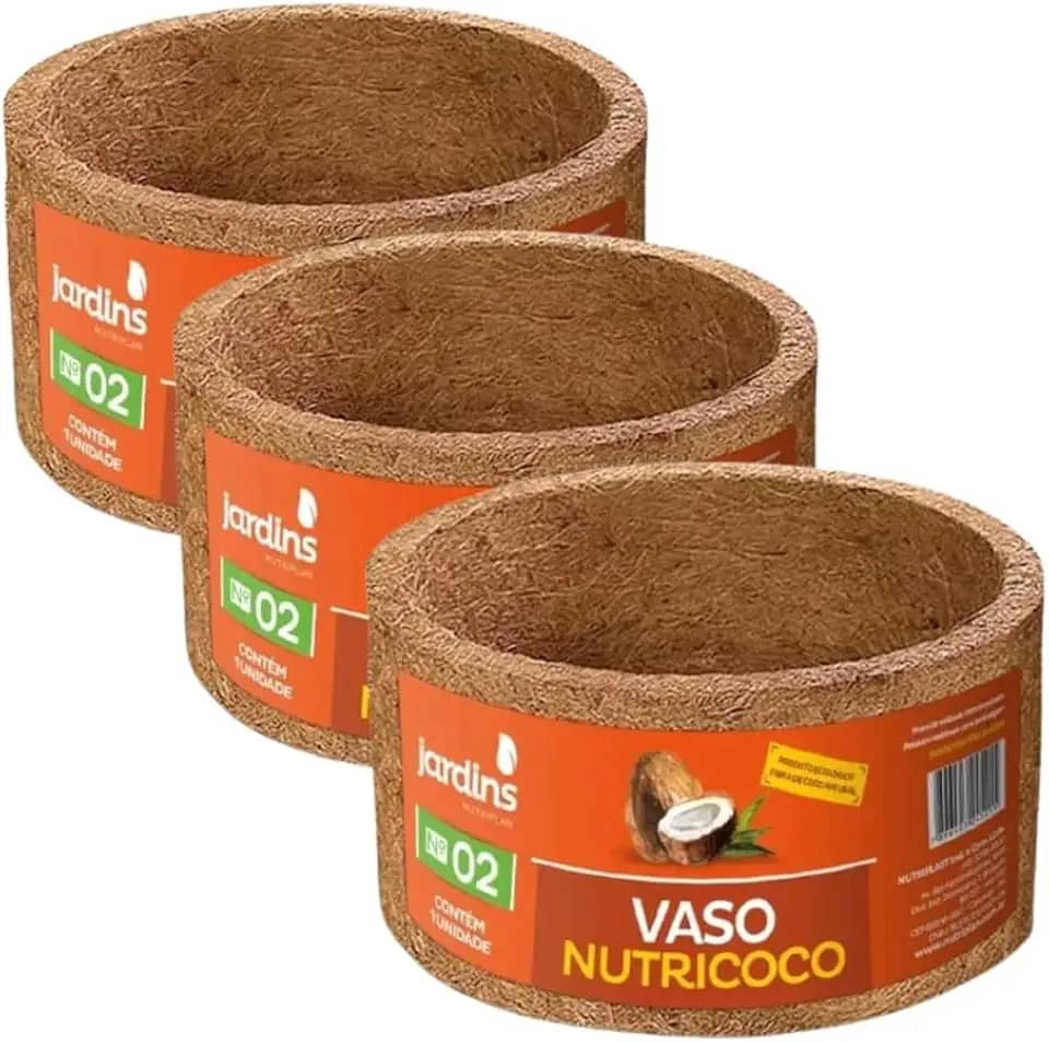3 Vasos de Fibra Coco para Plantas Samambaia Jardim N02