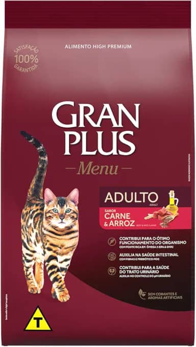 Ração para Gatos Adultos Gran Plus Carne e Arroz 3Kg