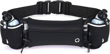 Cinto de Hidratação para Corrida com 2 Garrafas, Pochete Esportiva Impermeável, Bolsa de Cintura Ajustável, Preto (negro)