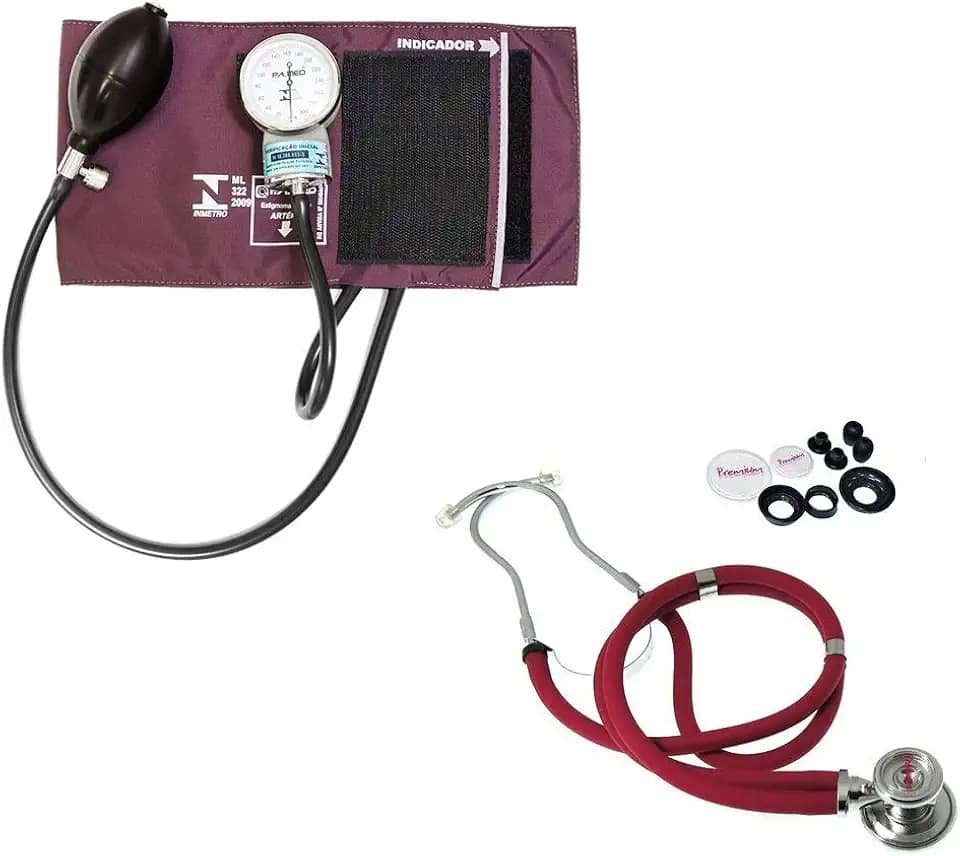 Aparelho Medidor de Pressão Esfigmomanômetro com Braçadeira + Estetoscópio Rappaport Premium - Vinho