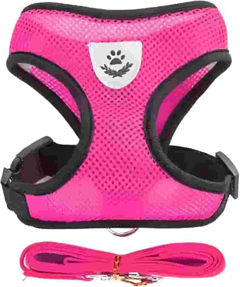 Coleira Peitoral para Cães e Gatos Ajustável Anti-Puxão com Tiras Reflexivas, Material Respirável e Confortável para Passeios Seguros - H2F STORE (PINK, G)