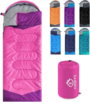 Saco de dormir para acampamento oaskys – 3 estações de clima quente e frio – verão primavera outono leve à prova d'água para adultos e crianças – equipamentos de acampamento, viagens e atividades ao