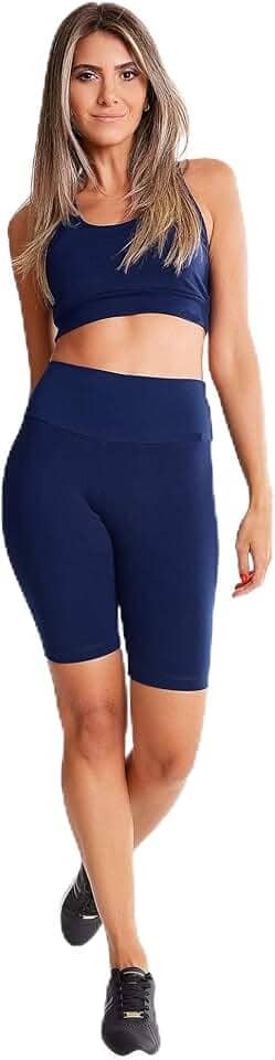 Conjunto Fitness Academia Ginástica Ciclistas Top e Bermuda Suplex G Azul Marinho