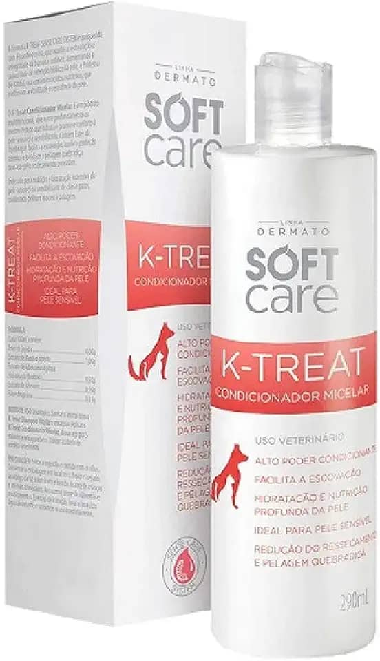 K-Treat Condicionador Micelar Soft Care 290mL - Condicionador com hidratação intensiva para pele e pelagens sensíveis de cães e gatos - Auxílio na recuperação da pele