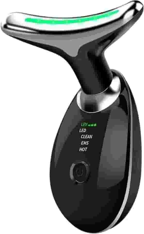 Massageador Facial LED com 7 Cores, Vibração e Fototerapia, Tratamento Lifting Anti-Idade com EMS e Aquecimento, Anti Rugas, Tira Papada (preto)