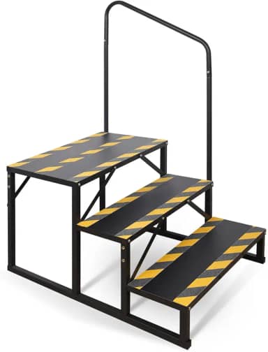 Escadas RV de 2 degraus, degraus de banheira de hidromassagem, escada de spa ao ar livre com corrimão, escada portátil econômica de 5ª roda para reboque de viagem, motorhome, trailer e varanda com fitas antiderrapantes (degraus RV)