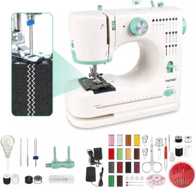 Mini Máquina de Costura Dual-Speed, 16 Modos de Costura, Agulha Dupla, Máquina de Costura Portátil, Para Iniciantes e Profissionais, Ideal para Reparos, Artesanato e Projetos DIY(100-240V)