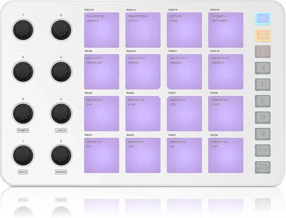 M-VAVE VEDO Controlador MIDI Sem Fio SMC-PAD com 16 Pads RGB e 8 Knobs Programáveis, Compatível com DAW, Teclado MIDI para Produção Musical, Gravação, Performances ao Vivo e Estúdio em Casa