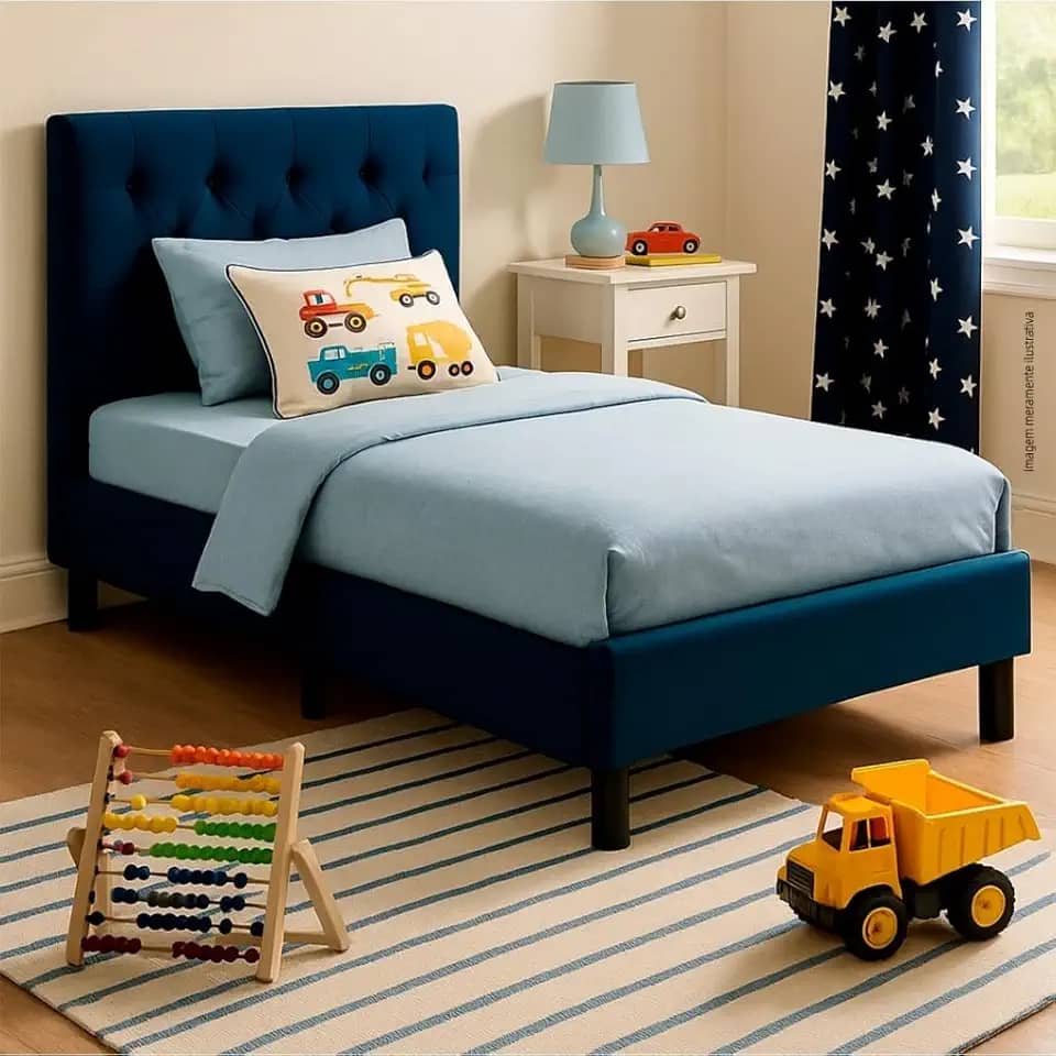 Cama Box Infantil com Cabeceira Inca Liso Premium 150cm x 70cm x 19cm