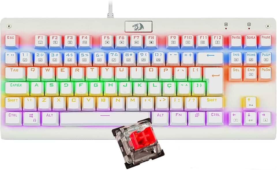 Teclado Mecânico Gamer Redragon Dark Avenger Lunar White IIuminação Rainbow Switch Vermelho K568W-R