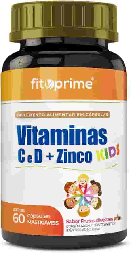 Vitaminas C, D e Zinco Kids Fitoprime 60 Cápsulas Mastigáveis Sabor Frutas Silvestres