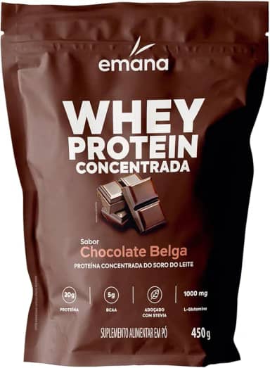 Emana Suplemento Alimentar em Pó Whey Protein Adoçado com Stevia Sabor Chocolate Belga - 450g