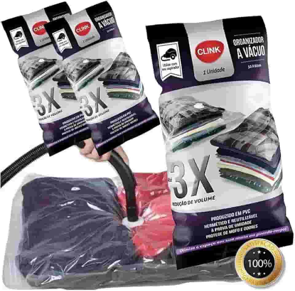 Kit 03 Sacos à Vácuo Cobertor Roupa Edredom 70 x 110 cm Clink