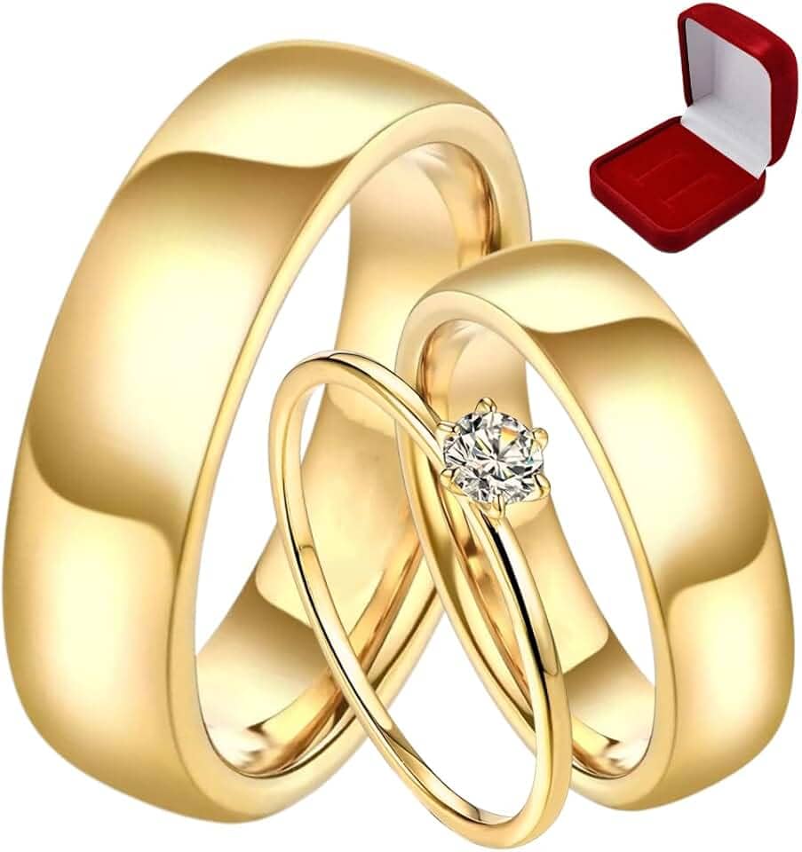 Par de Alianças Casamento 8mm Tungstênio Banhado a Ouro 18k Noivado Casal Aliança Ouro