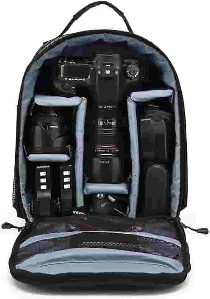 Mochila Fotográfica Impermeável Compacta para Câmeras DSLR e Mirrorless - Cor Preta e Cinza