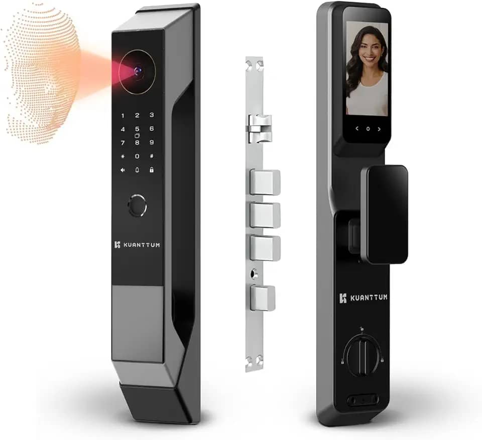 Fechadura Eletrônica Digital Inteligente Com Biométrica Senha Wi-fi Reconhecimento Facial 3d Face ID Kuanttum Omega