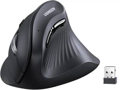 UGREEN Mouse vertical sem fio (Bluetooth 5.0 + 2.4G) Mouse ergonômico com 5 botões, 1000/16000/2000/4000 DPI, prevenção de braço do mouse, mouse vertical compatível com PC/laptop/tablet, preto