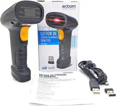 Leitor de Código de Barras Sem Fio Wireless 2.4Ghz com Bateria 1200mAh de Longa Duração Proteção IP54 Resistente à Poeira e Água LCB-S600 Preto