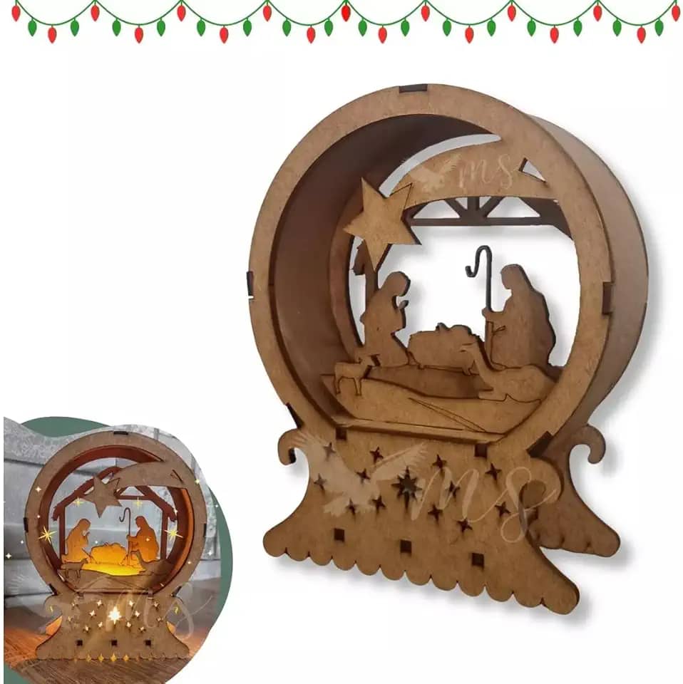 Luminária Led Presépio Mdf Lembrança Presente Natal