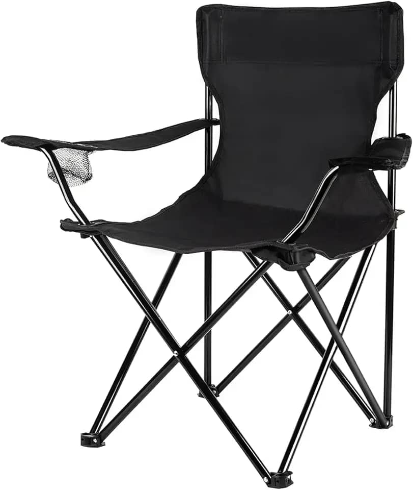 Cadeira Camping Dobrável de Metal com Bolsa e Porta Copos 120Kg (Preto)