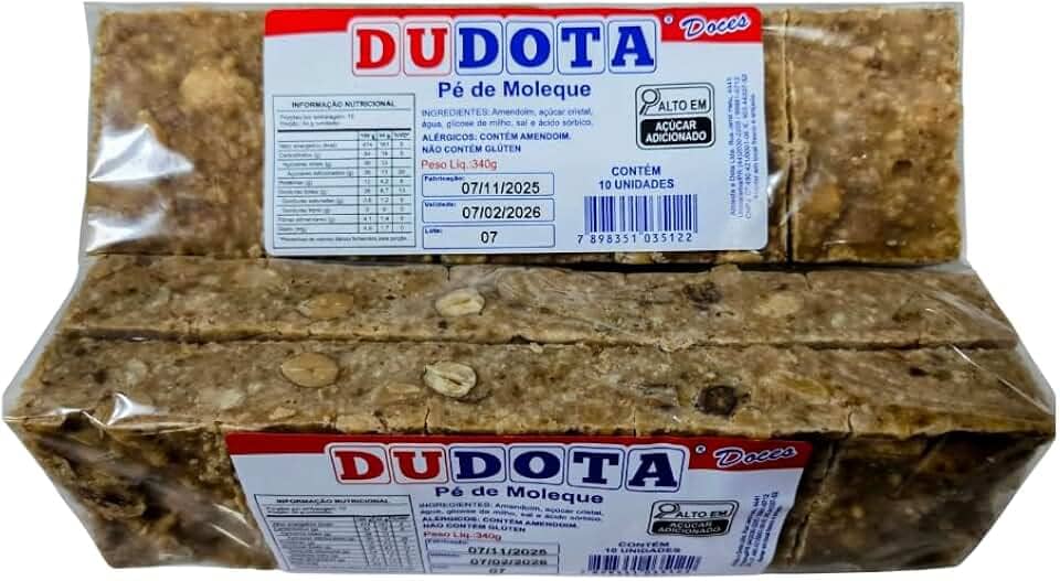 Dudota Doces, PÉ DE MOLEQUE, PAÇOCA DE AMENDOIM CASEIRO DUDOTA C/ 10un 340g